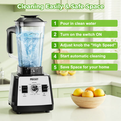 PRASKY Countertop Blender, 2-in-1 Professional Blender, 68oz Capacity 1000W 6 Speeds Blender for Kitchen with 25oz to-go Cup (White)