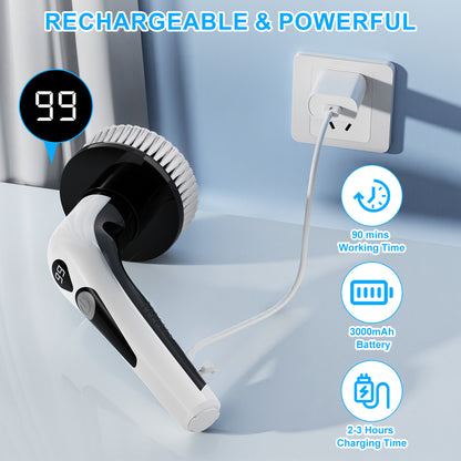 PRASKY Electric Spin Scrubber, Waterproof Shower Scrubber with Long Handle for Bathroom (White)