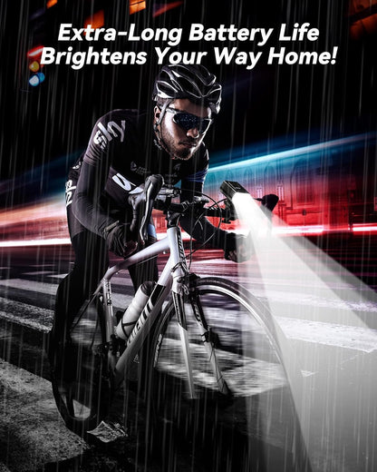 Bike Lights for Night Riding, 6+4 Modes LED Headlight and Taillight Set, 9000 Lumens USB-C Rechargeable, Waterproof Bicycle Front and Rear Lights for Cyclists and Commuters Accessories