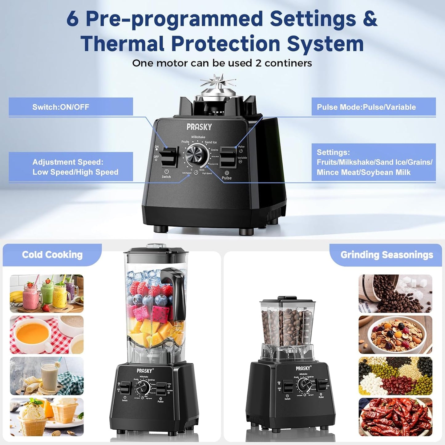 Blender for Smoothies, 102oz Large Capacity Kitchen Blender, 1000W Motor, 2-in-1 Professional Countertop Blenders and Grinder Combo for Frozen Fruit, Ice Crush, Nuts, BPA-Free - Black