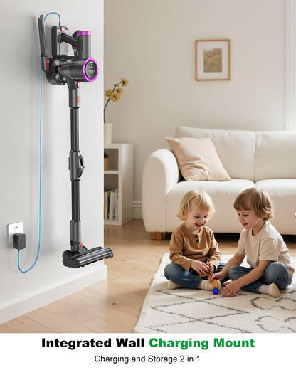 PRASKY Cordless Stick Vacuum Cleaner Bendable Lightweight for Carpet, Hard Floor, Pet Hair (Purple)