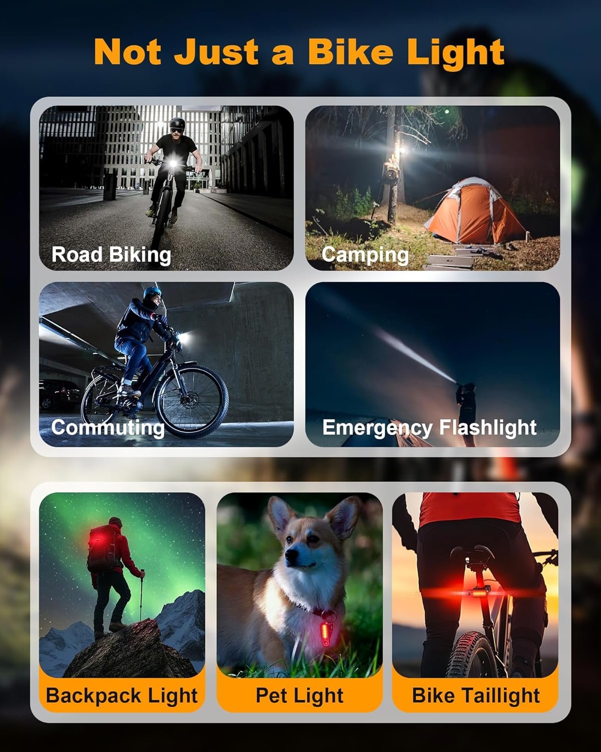 2B - Super Bright Bike Lights for Night Riding, USB Rechargeable Mountain Bicycle Headlight, Waterproof, 6+4 Light Modes Bike Light Set for Cyclists and Commuters