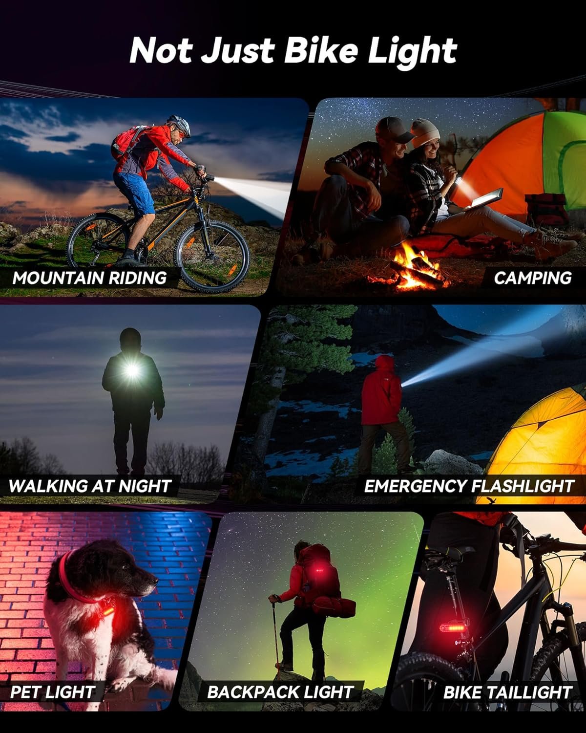 Bike Lights for Night Riding, 6+4 Modes LED Headlight and Taillight Set, 9000 Lumens USB-C Rechargeable, Waterproof Bicycle Front and Rear Lights for Cyclists and Commuters Accessories