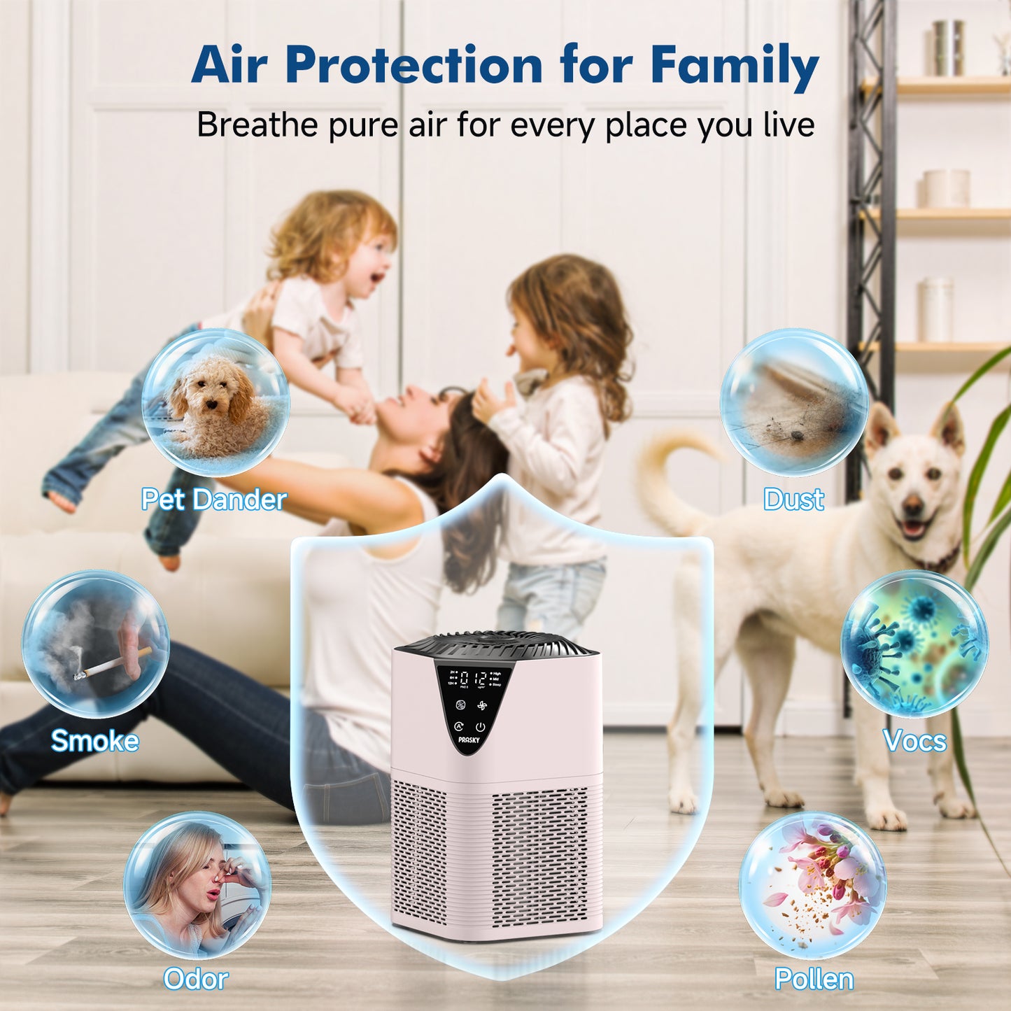 PRASKY Air Purifier for Home Large Room up to 1076 Sq ft, Remove Smoke Dust Allergies (Pink)