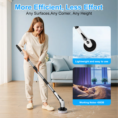 PRASKY Electric Spin Scrubber, Waterproof Shower Scrubber with Long Handle for Bathroom (White)