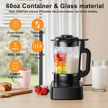 2026 Professional Kitchen Mixer with a 60Oz Glass Blender And Soy Milk Maker, a Versatile 10-In-1 Smart Blender Designed for Soups, Shakes, Smoothies, And Juices, Featuring a Soup Maker with a Stew Pot, 24-Hour Delay Cooking, a 600Ml Cup