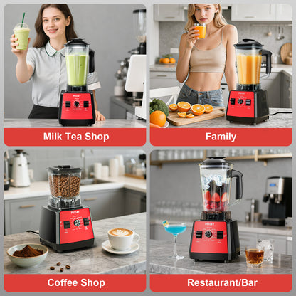 PRASKY Countertop Blender, 2-in-1 Professional Blender, 68oz Capacity 1000W 6 Speeds Blender for Kitchen with 25oz to-go Cup (Red)