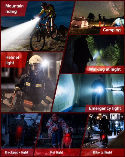 2B - 9000 Lumens Bike Light Set, Prasky Rechargeable Bicycle Lights Front and Rear, Super Bright LED Bike Headlight, IP65 Waterproof Multiple Modes Road Mountain Bike Lights for Night Riding