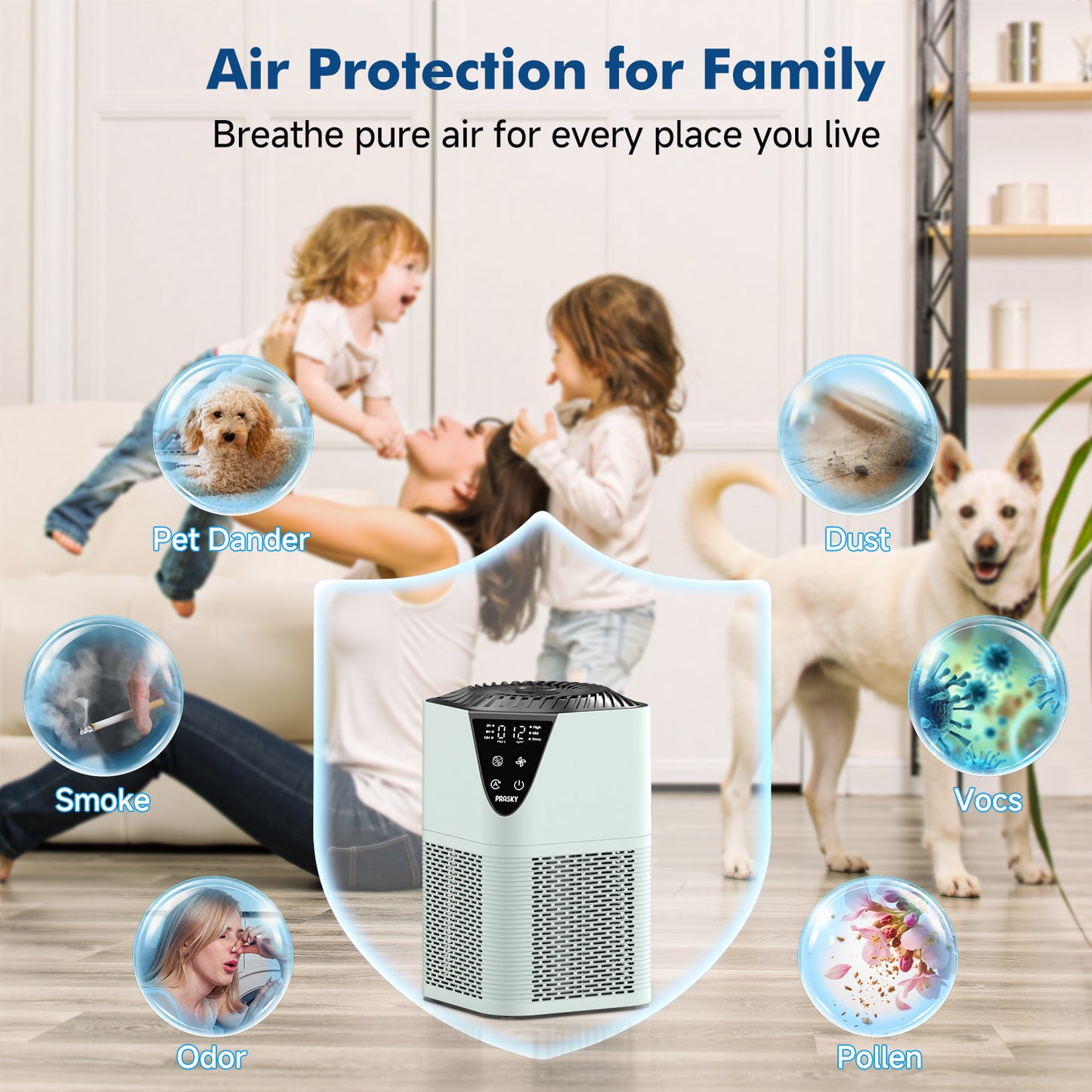 PRASKY Air Purifier for Home Large Room up to 1076 Sq ft, Remove Smoke Dust Allergies (Green)
