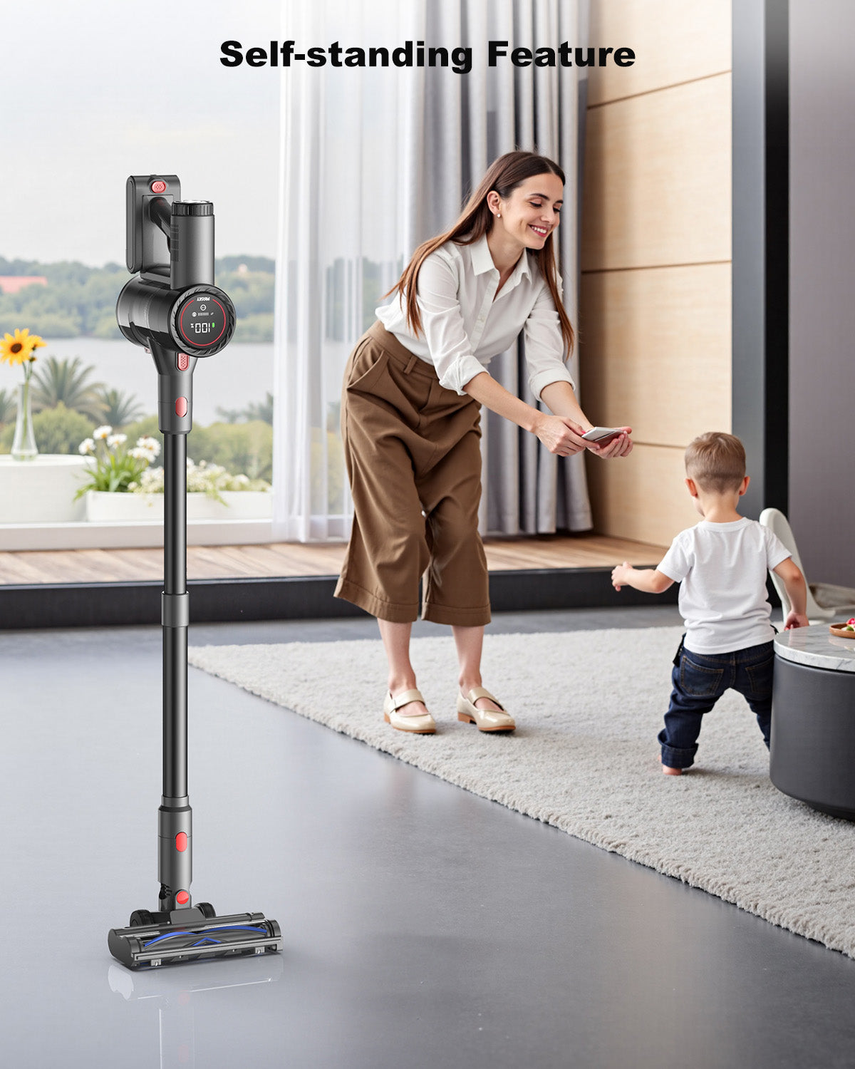 PRASKY Cordless Stick Vacuum Cleaner Adjustable Length Lightweight for Carpet, Hard Floor, Pet Hair (Black)