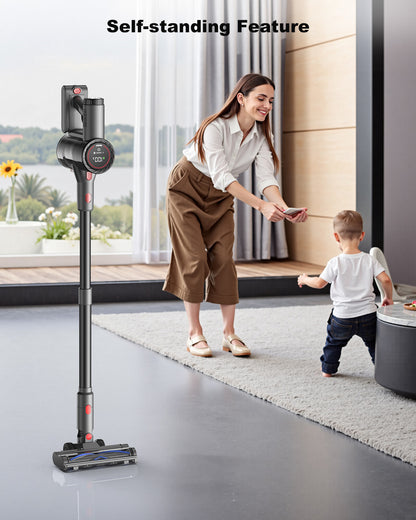 PRASKY Cordless Stick Vacuum Cleaner Adjustable Length Lightweight for Carpet, Hard Floor, Pet Hair (Black)