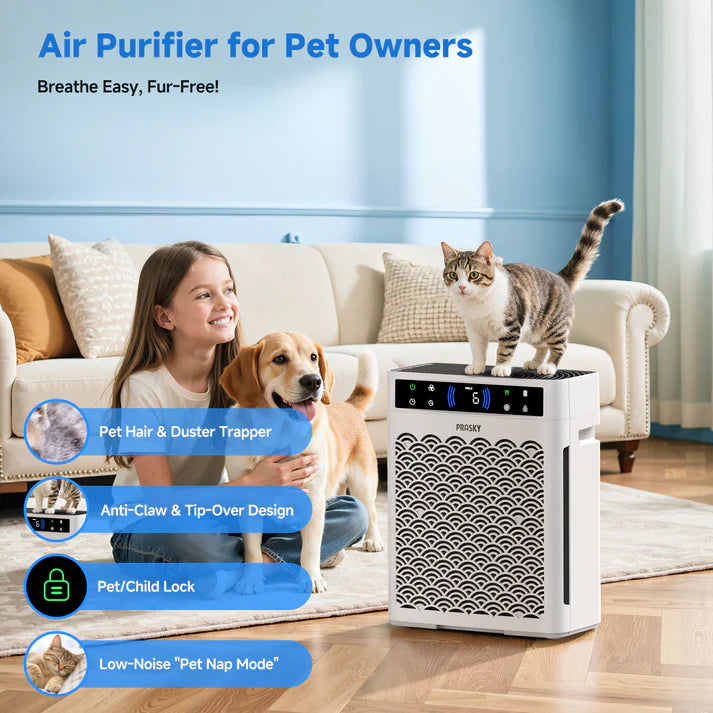 2026 Air Purifier, PRASKY Air Purifier for Home Large Room with Activated Carbon & True HEPA Air Filters Up To 99.97% of Dust Pets Smoke Pollen Dander Smell Hair, Air Cleaner Office, Dorm room, Pets, Car