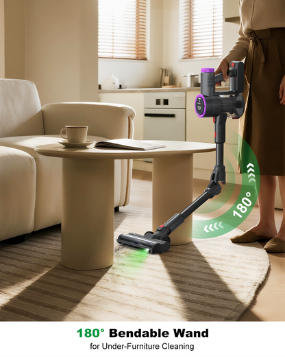 PRASKY Cordless Stick Vacuum Cleaner Bendable Lightweight for Carpet, Hard Floor, Pet Hair (Purple)
