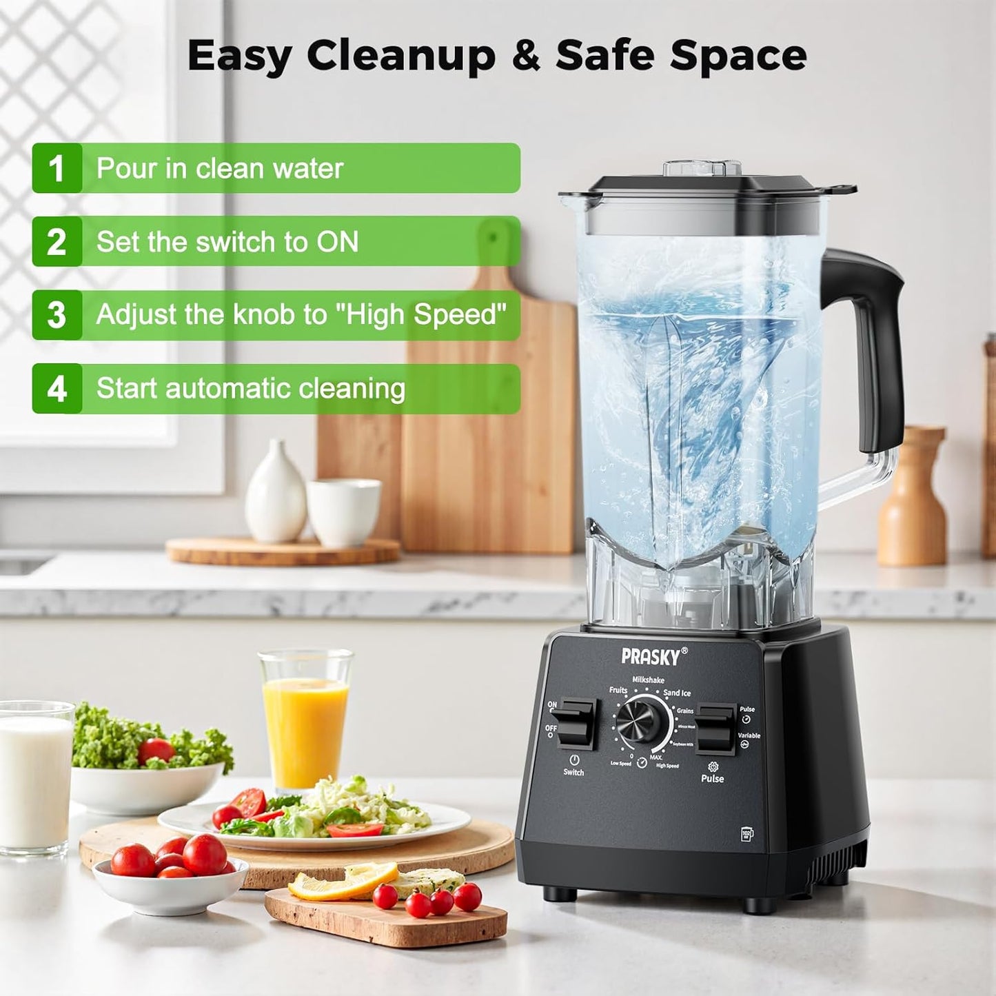 Blenders for Kitchen, Smoothie Blender, 2400W PRASKY Countertop Blender with 101oz Juice & Grinder Jar, BPA-Free, 25000 RPM Blender for Smoothies, Ice, Frozen Fruit (Gray, 3L)