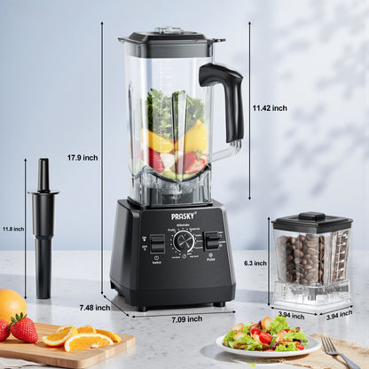 PRASKY 2-in-1 Countertop Blender, 96oz Large Capacity 1000W Motor Blender for Smoothies, Fruit, Vegetables, Coffee Bean (Black)