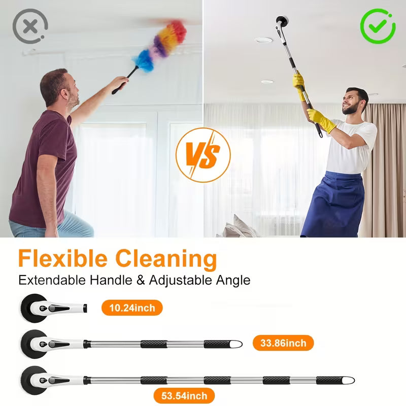 2026 Electric Spin Scrubber | Cordless, IPX8 Waterproof, LED Display, with 9 Replaceable Brush Heads and 4 Adjustable Extension Handles, for Bathroom, Kitchen, Tile, Floor, Household Cleaning, Portable, by PRASKY
