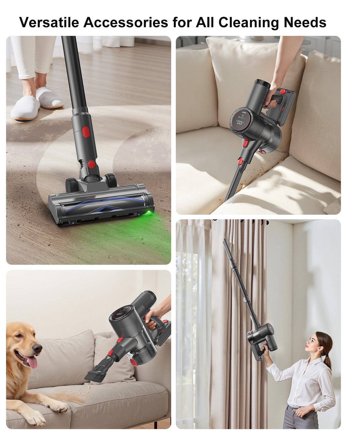 PRASKY Cordless Stick Vacuum Cleaner Adjustable Length Lightweight for Carpet, Hard Floor, Pet Hair (Black)