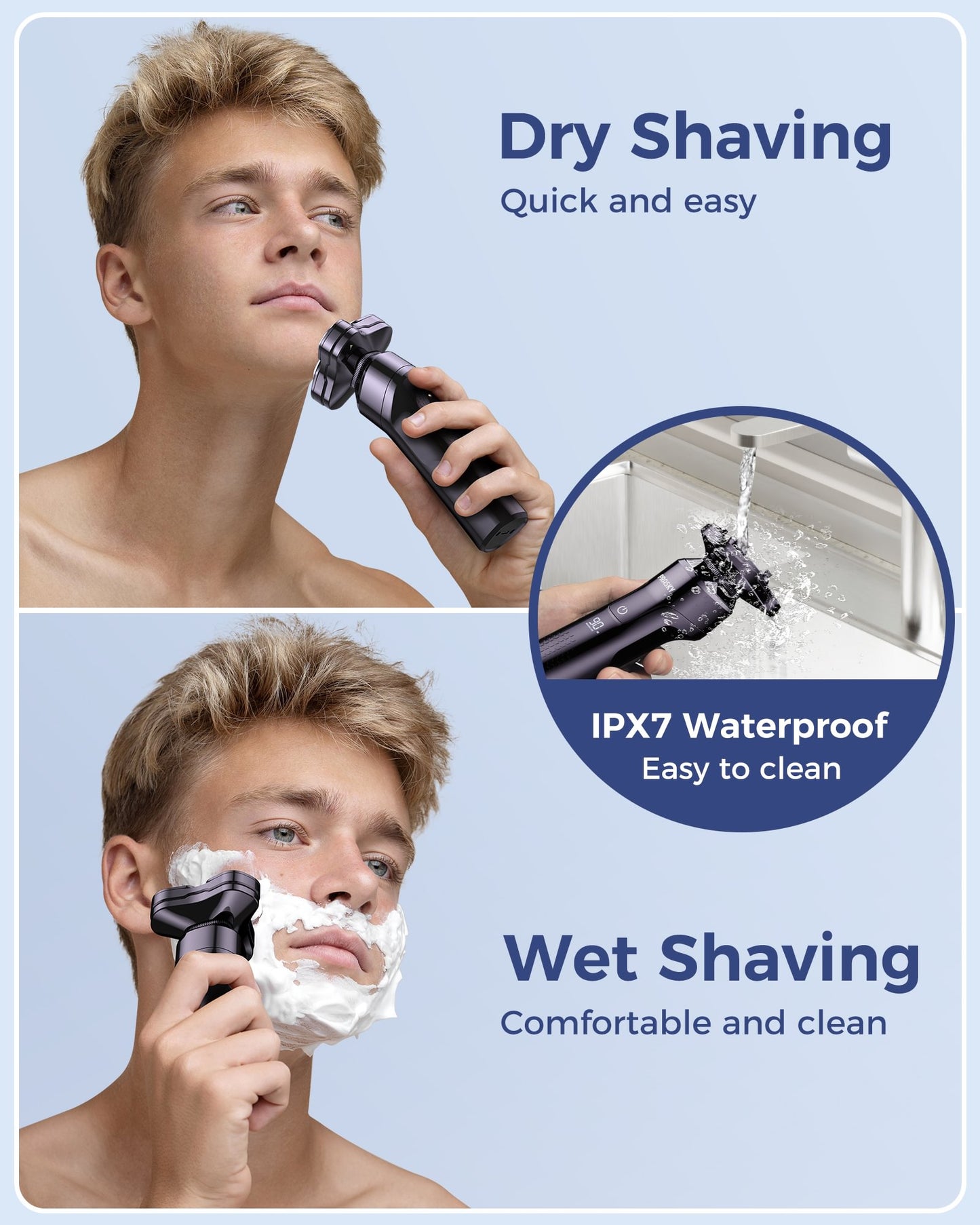 Electric Razor for Men, 3-in-1 Face Shaver, Rotary LED Display, Rechargeable, Floating Head, Replaceable Blades, Portable Travel Beard Trimmer, Hair Clippers Kit, Ideal Gift - Purple