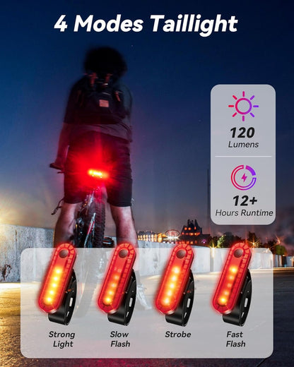 Bike Lights for Night Riding, 6+4 Modes LED Headlight and Taillight Set, 9000 Lumens USB-C Rechargeable, Waterproof Bicycle Front and Rear Lights for Cyclists and Commuters Accessories