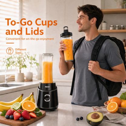 PRASKY Smoothies Blender, Blender for Kitchen with 2 To-go Cups (1x20oz,1x24oz), 6-Leaf Stainless Blade Personal Blender for Frozen Fruits & Ice (Black)
