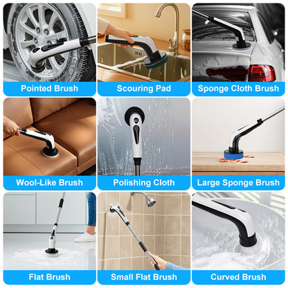 PRASKY Electric Spin Scrubber, Waterproof Shower Scrubber with Long Handle for Bathroom (White)