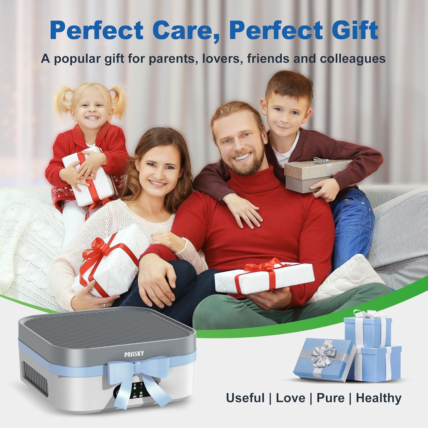 2B - PRASKY Air Purifiers,  True HEPA Air Cleaner with 3 Speeds and Timers for Home, Office, Up to 600 ft² (Gray)