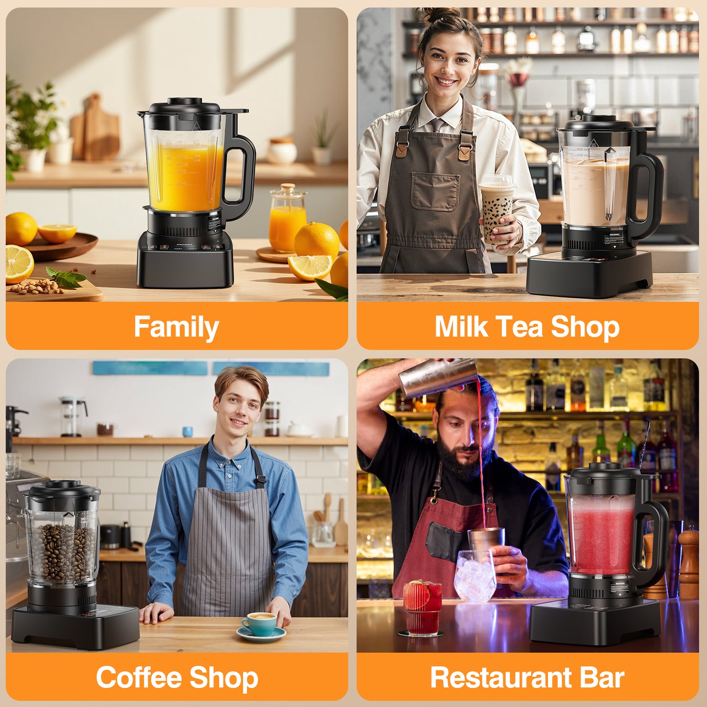 PRASKY Professional Countertop Blender with Heating, 53OZ Glass Blender with Stainless Steel Insulated Cup