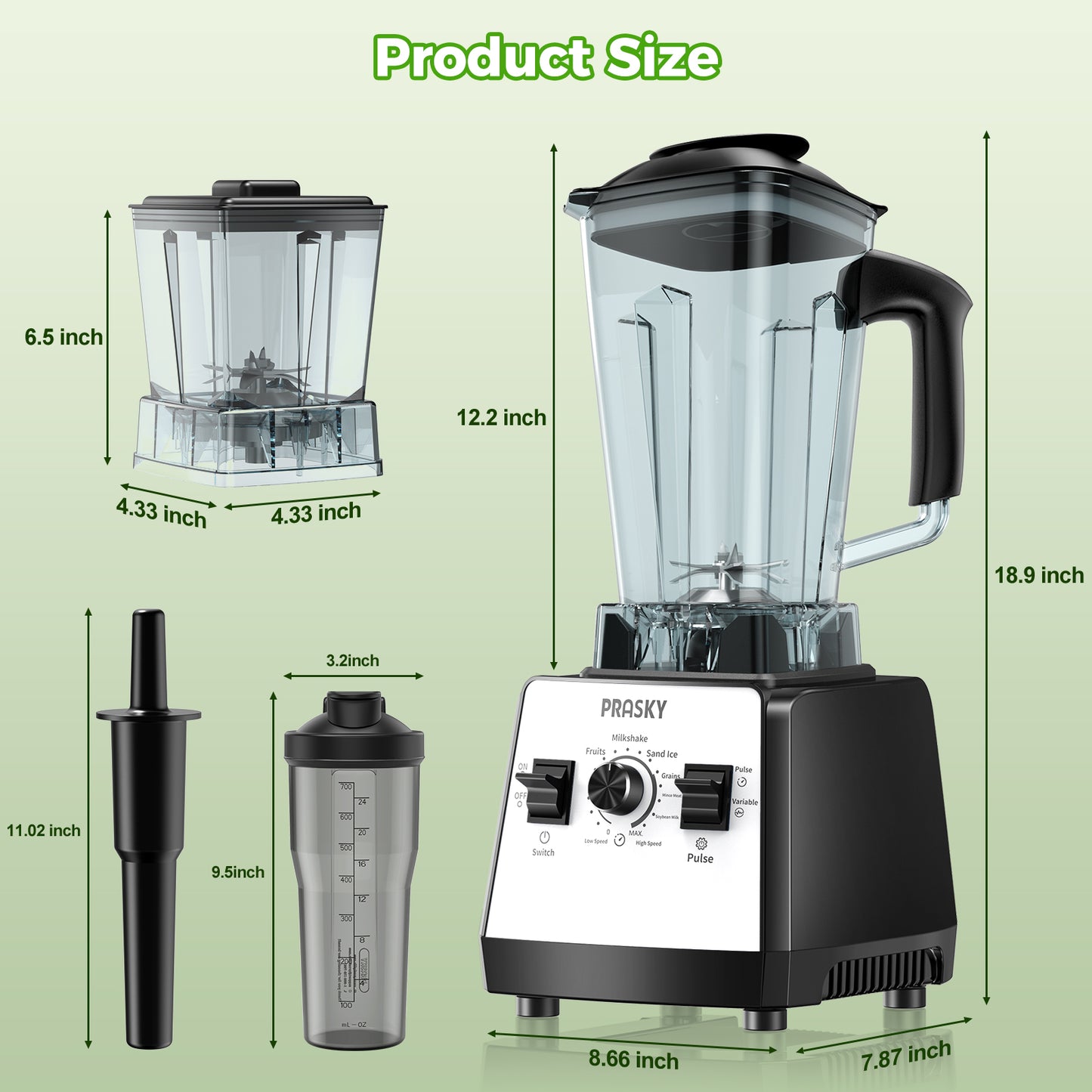 PRASKY Countertop Blender, 2-in-1 Professional Blender, 68oz Capacity 1000W 6 Speeds Blender for Kitchen with 25oz to-go Cup (White)