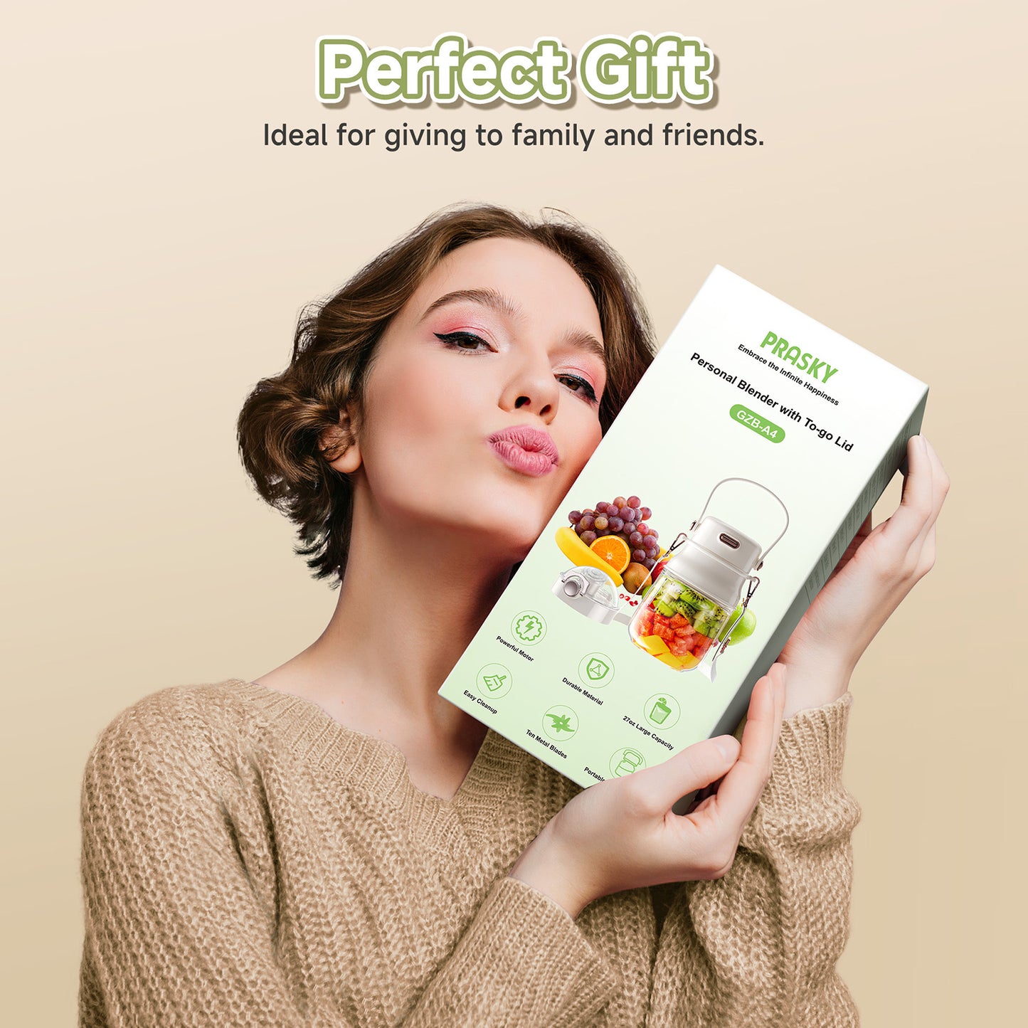 PRASKY Portable Blender, BPA Free 27oz for Juicer, Smoothies and Shakes (Green)