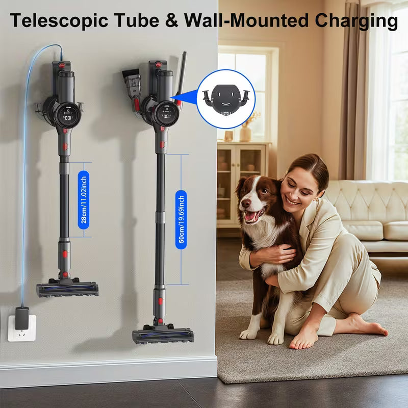 2026 Cordless Vacuum Cleaner for Home, 46Kpa Powerful Stick Vacuum with 50min Runtime, Anti-Tangle Vacuum Cleaner Strong Suction, Detachable Battery, 50.72oz Dust Cup, Rechargeable Vacuum Cleaner for Hardwood Floor Carpet Pet Hair, Car Vacuum Cleaner