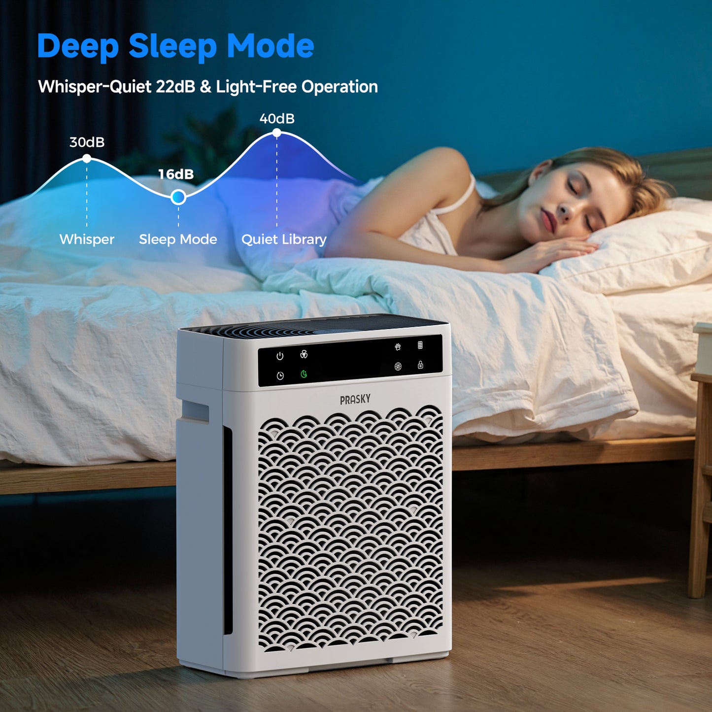 Air Purifier, PRASKY Air Purifier for Home Large Room with Activated Carbon & True HEPA Air Filters Up To 99.97% of Dust Pets Smoke Pollen Dander Smell Hair, Air Cleaner Office, Dorm room, Pets, Car