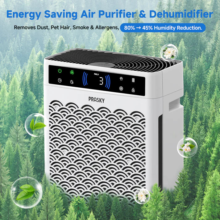 2026 Air Purifier, PRASKY Air Purifier for Home Large Room with Activated Carbon & True HEPA Air Filters Up To 99.97% of Dust Pets Smoke Pollen Dander Smell Hair, Air Cleaner Office, Dorm room, Pets, Car