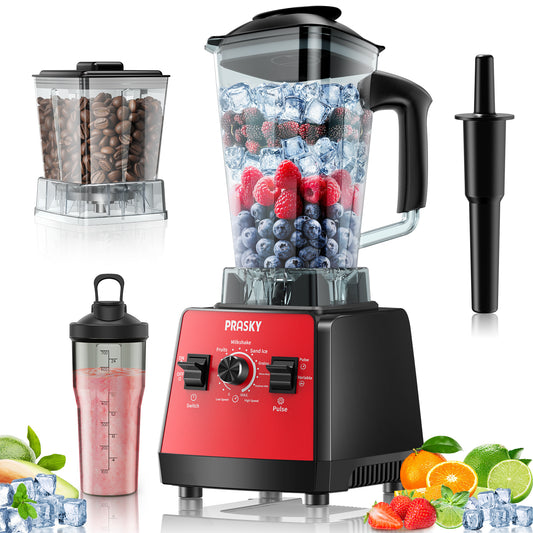 PRASKY Countertop Blender, 2-in-1 Professional Blender, 68oz Capacity 1000W 6 Speeds Blender for Kitchen with 25oz to-go Cup (Red)