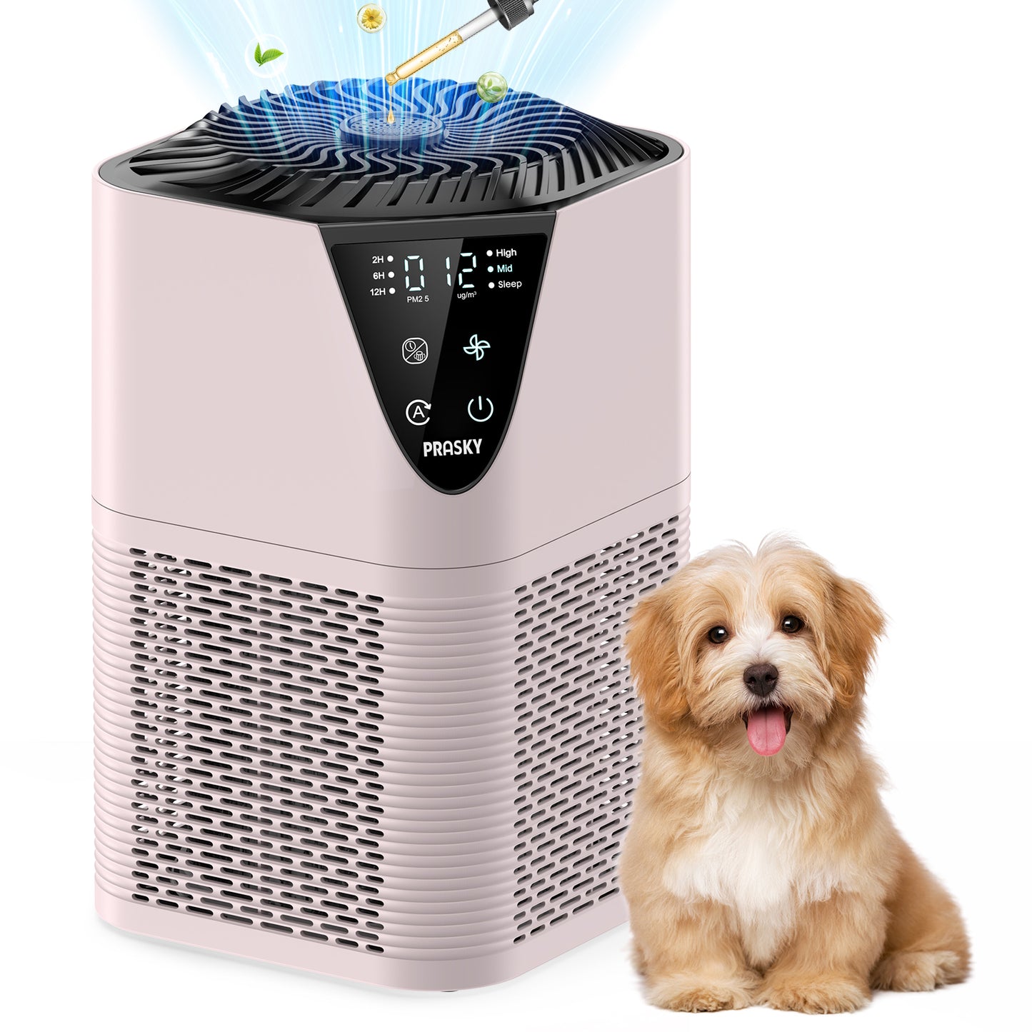 PRASKY Air Purifiers for Home up to 1076 ft², True HEPA Air Filter Cleaner, Remove Smoke Dust Pollen Pet Dander