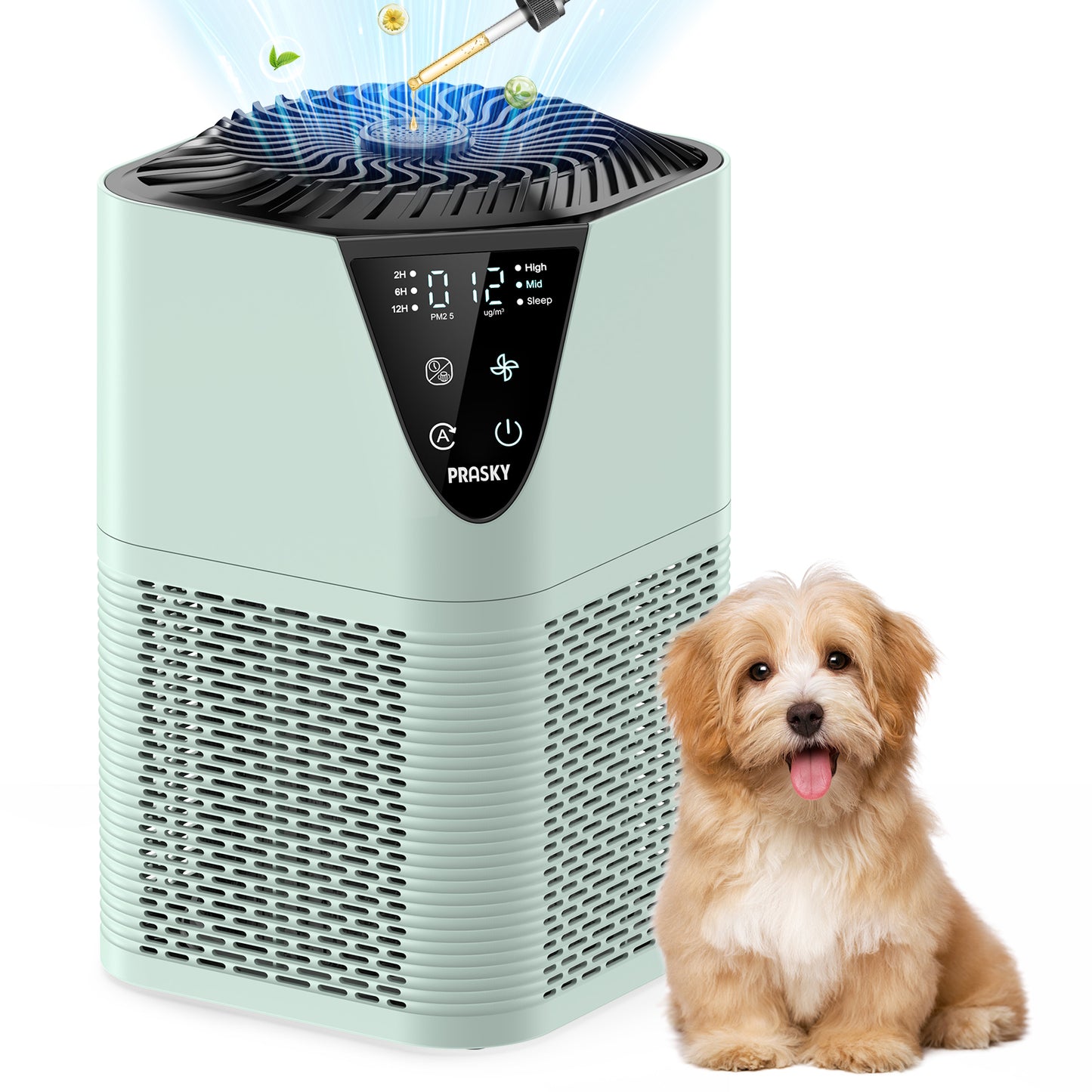 PRASKY Air Purifiers for Home up to 1076 ft², True HEPA Air Filter Cleaner, Remove Smoke Dust Pollen Pet Dander