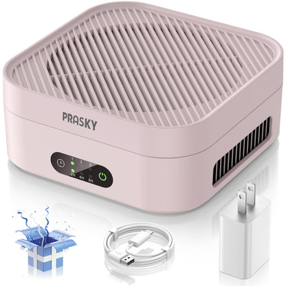 PRASKY Air Purifiers,  True HEPA Air Cleaner with 3 Speeds and Timers for Home, Office, Up to 600 ft²