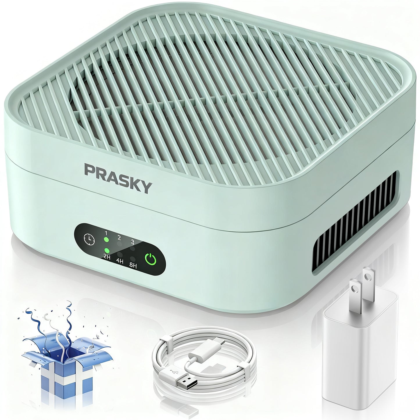 PRASKY Air Purifiers,  True HEPA Air Cleaner with 3 Speeds and Timers for Home, Office, Up to 600 ft²
