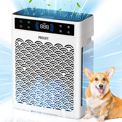 2026 Air Purifier, PRASKY Air Purifier for Home Large Room with Activated Carbon & True HEPA Air Filters Up To 99.97% of Dust Pets Smoke Pollen Dander Smell Hair, Air Cleaner Office, Dorm room, Pets, Car