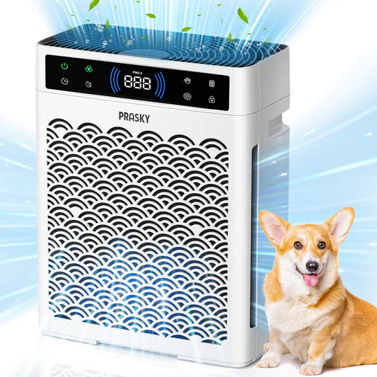 2026 Air Purifier, PRASKY Air Purifier for Home Large Room with Activated Carbon & True HEPA Air Filters Up To 99.97% of Dust Pets Smoke Pollen Dander Smell Hair, Air Cleaner Office, Dorm room, Pets, Car