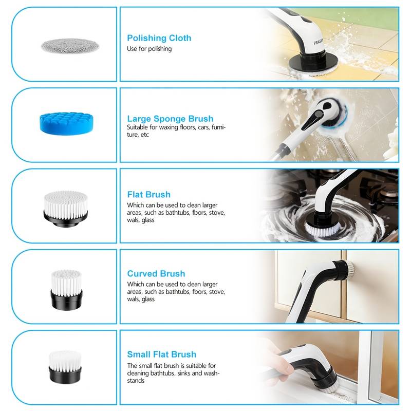 4/6pcs Replacement Brush Heads For PRASKY Electric Spin Scrubber – Multi-Surface Cleaning For Kitchen, Car, Glass, Floor & Bathroom