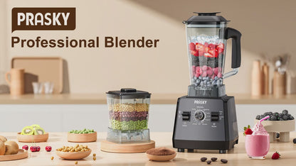 PRASKY Countertop Blender, 2-in-1 Professional Blender, 68oz Capacity 1000W 6 Speeds Blender for Kitchen with 25oz to-go Cup (Black)