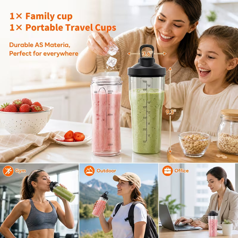 Smoothies Blenders, Food Processor Blender, 2 X 22oz Travel Cups Included, Blender, Summer Drinks Blenders Ice, Milk Shake, Ice Slushie, Juice, Shake